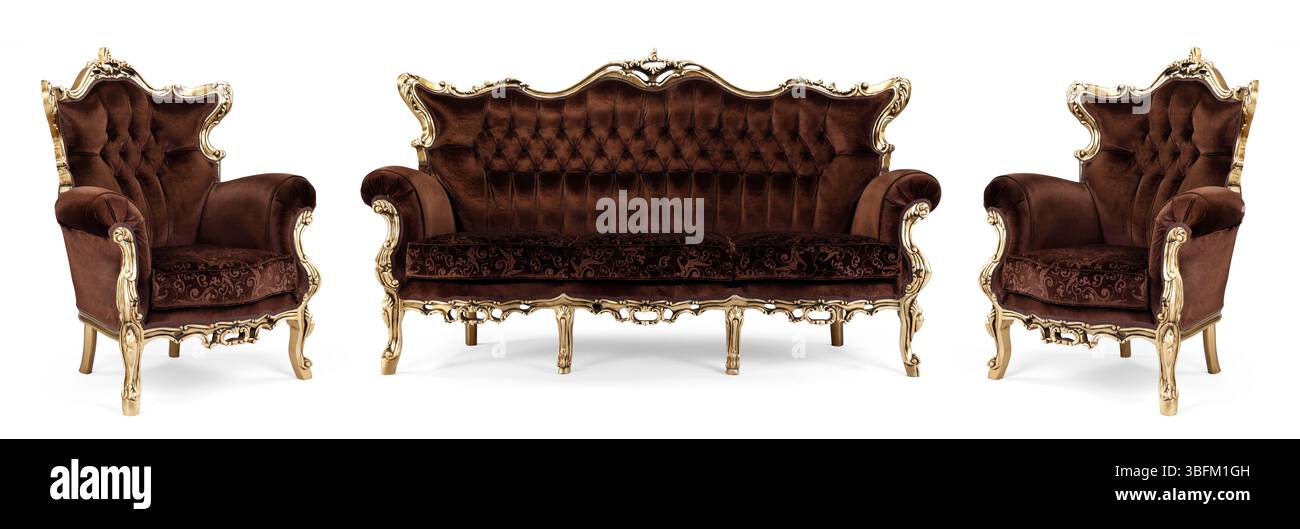 Ensemble de meubles classiques isolé sur fond blanc .canapé et fauteuil Banque D'Images
