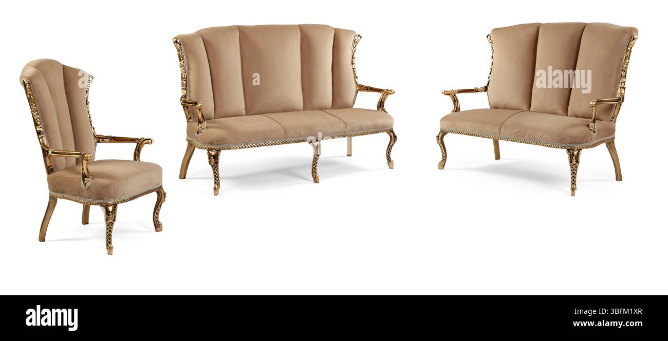 Ensemble de meubles classiques isolé sur fond blanc .canapé et fauteuil Banque D'Images