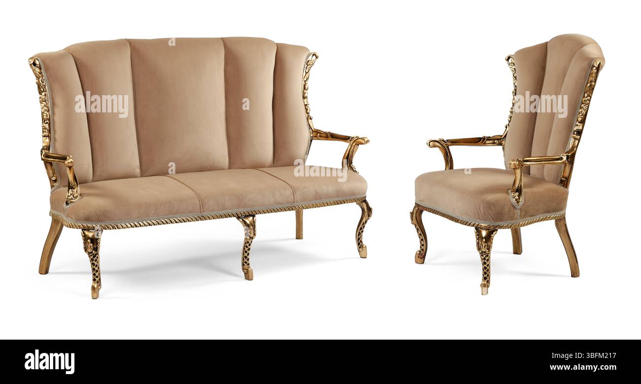 Ensemble de meubles classiques isolé sur fond blanc .canapé et fauteuil Banque D'Images