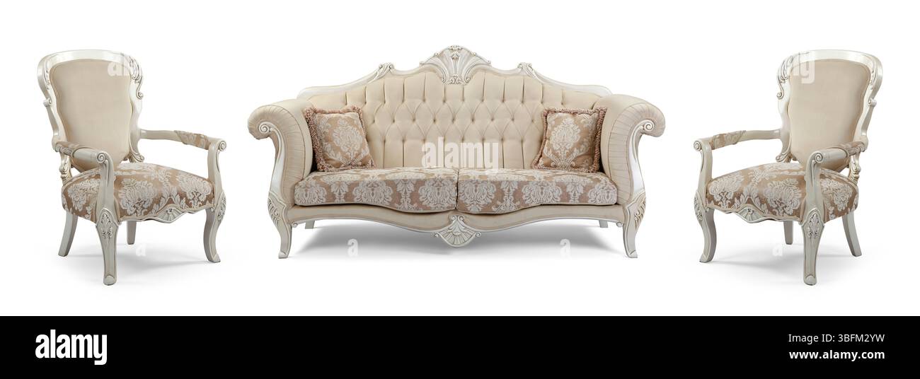 Ensemble de meubles classiques isolé sur fond blanc .canapé et fauteuil Banque D'Images