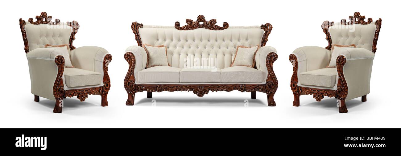 Ensemble de meubles classiques isolé sur fond blanc .canapé et fauteuil Banque D'Images