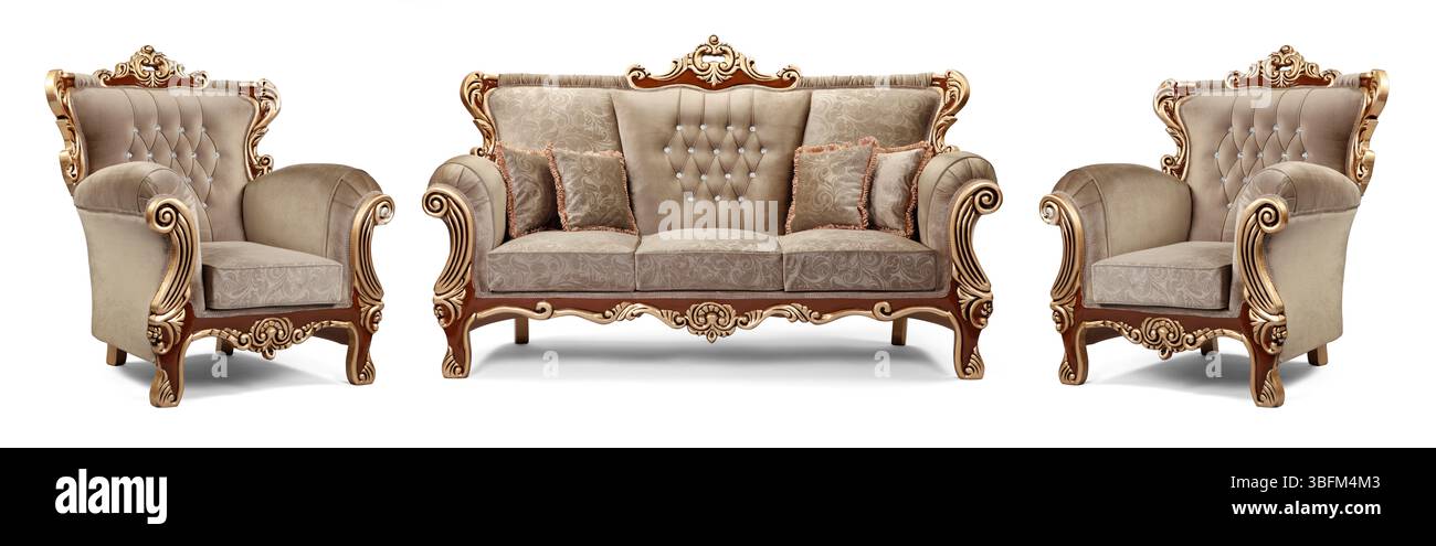 Ensemble de meubles classiques isolé sur fond blanc .canapé et fauteuil Banque D'Images