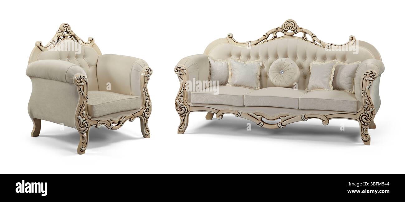 Ensemble de meubles classiques isolé sur fond blanc .canapé et fauteuil Banque D'Images