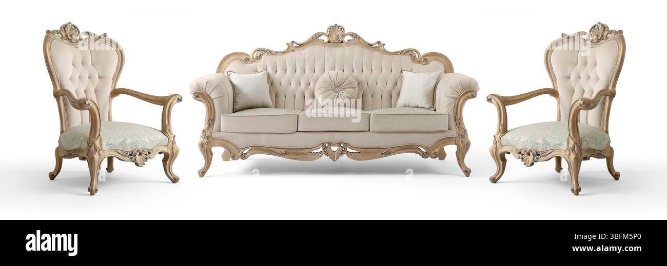 Ensemble de meubles classiques isolé sur fond blanc .canapé et fauteuil Banque D'Images