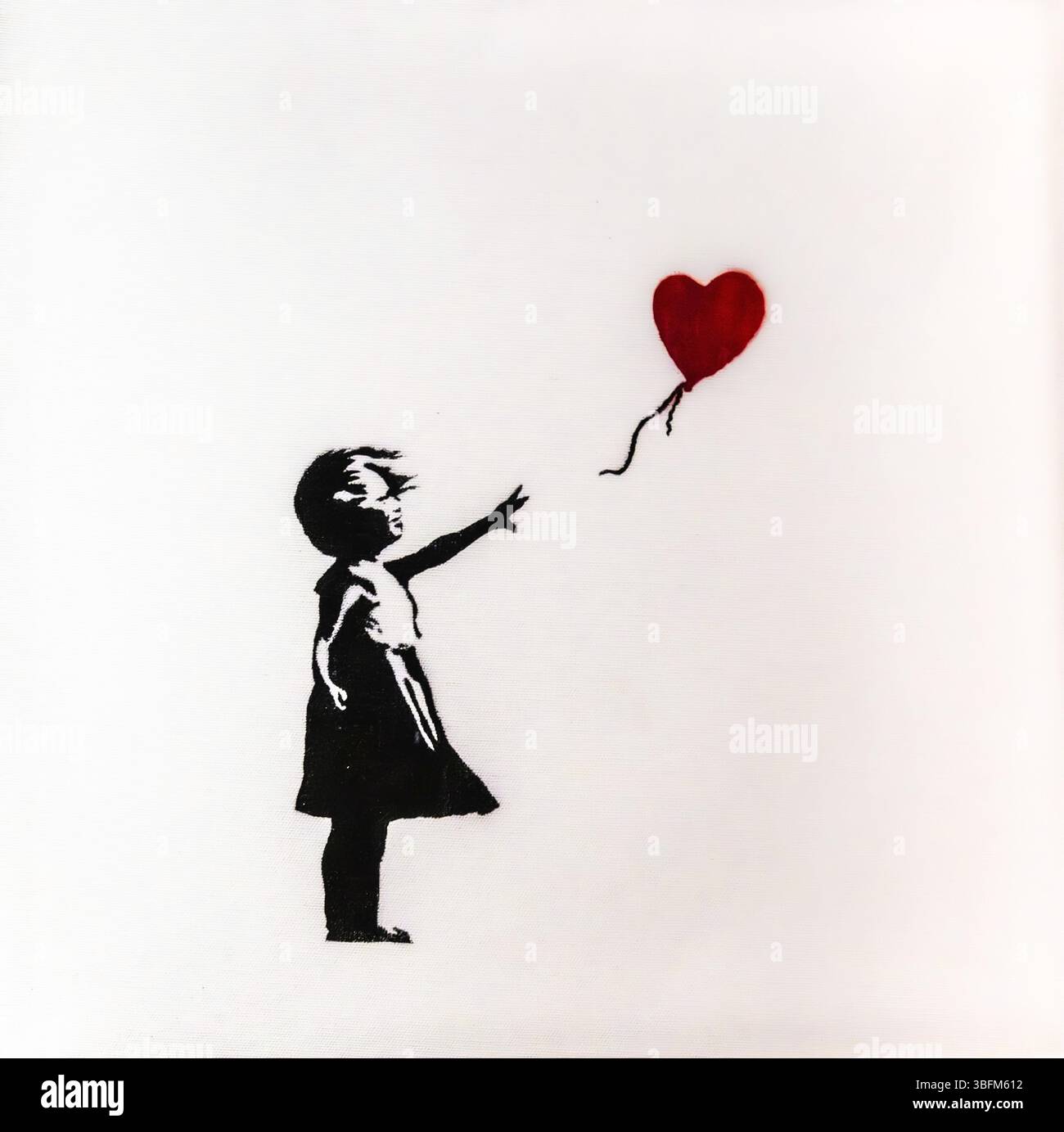 Banksy - fille avec ballon, symbole de fragilité, d'endettement, de rêves, d'espoir et d'amour, 2003, exposition le monde de Banksy Banque D'Images