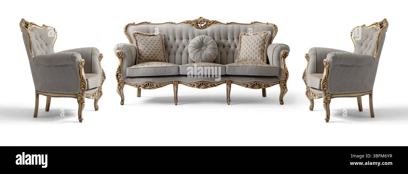 Ensemble de meubles classiques isolé sur fond blanc .canapé et fauteuil Banque D'Images