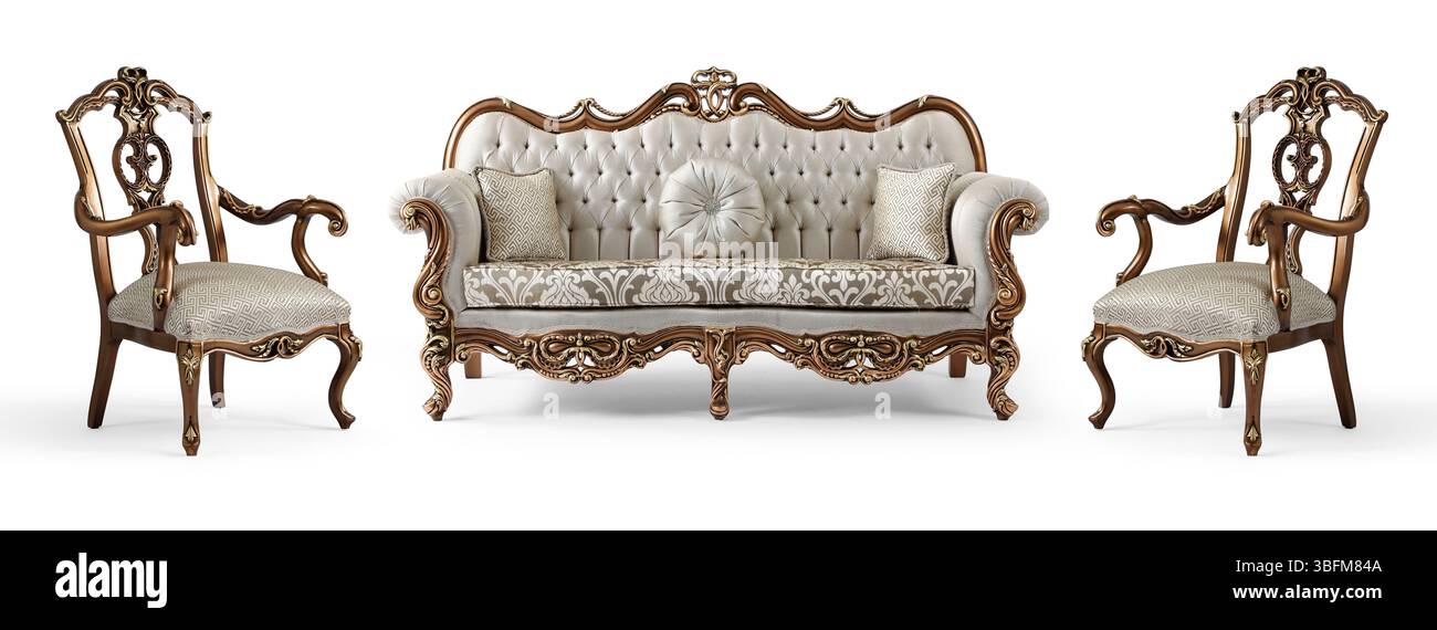 Ensemble de meubles classiques isolé sur fond blanc .canapé et fauteuil Banque D'Images