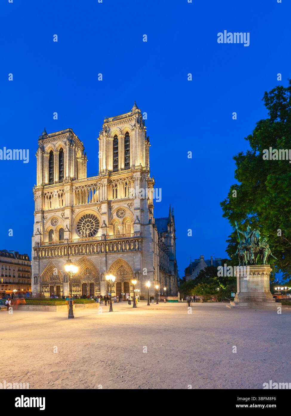 Scène nocturne de la cathédrale notre Dame de Paris à Paris, France Banque D'Images