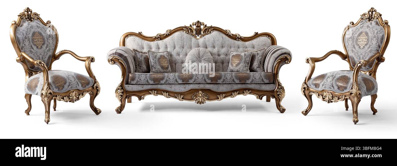 Ensemble de meubles classiques isolé sur fond blanc .canapé et fauteuil Banque D'Images