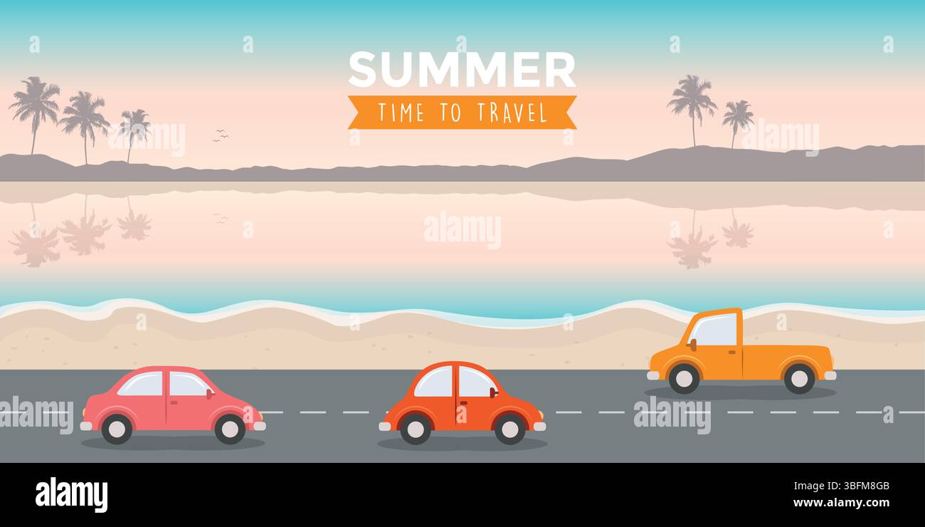 voitures conduisant sur la route à la plage illustration vectorielle Illustration de Vecteur