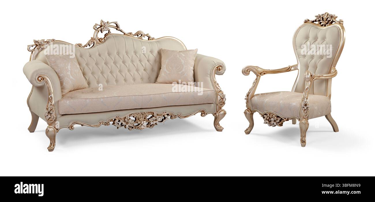 Ensemble de meubles classiques isolé sur fond blanc .canapé et fauteuil Banque D'Images
