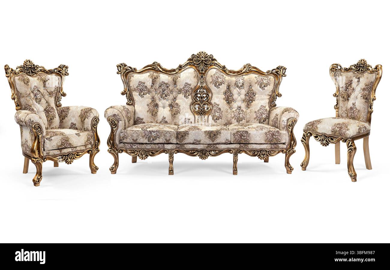 Ensemble de meubles classiques isolé sur fond blanc .canapé et fauteuil Banque D'Images