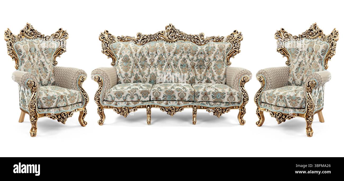 Ensemble de meubles classiques isolé sur fond blanc .canapé et fauteuil Banque D'Images