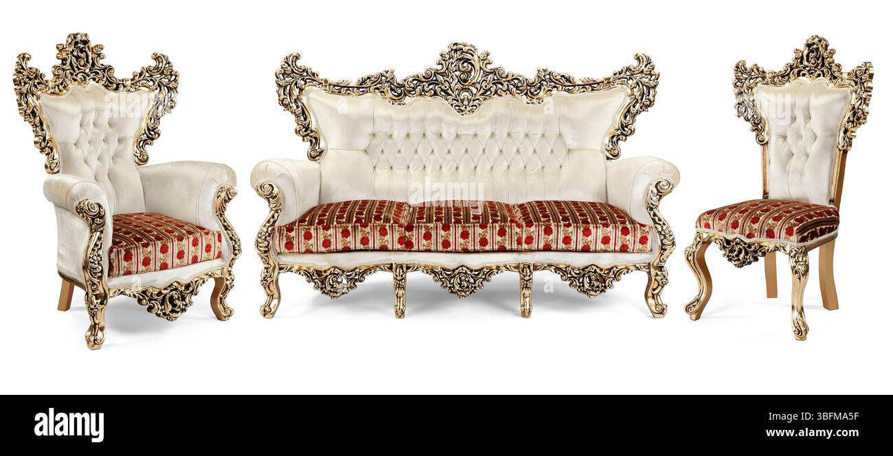 Ensemble de meubles classiques isolé sur fond blanc .canapé et fauteuil Banque D'Images