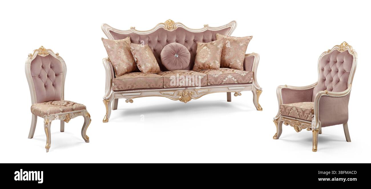 Ensemble de meubles classiques isolé sur fond blanc .canapé et fauteuil Banque D'Images