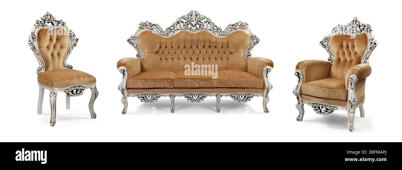 Ensemble de meubles classiques isolé sur fond blanc .canapé et fauteuil Banque D'Images
