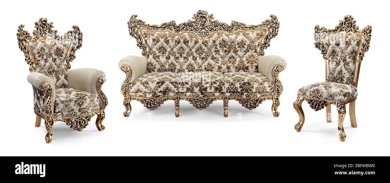 Ensemble de meubles classiques isolé sur fond blanc .canapé et fauteuil Banque D'Images