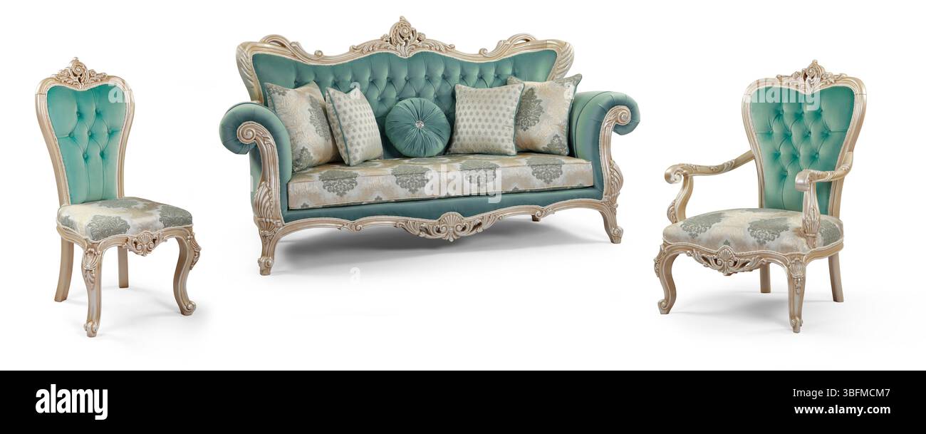 Ensemble de meubles classiques isolé sur fond blanc .canapé et fauteuil Banque D'Images
