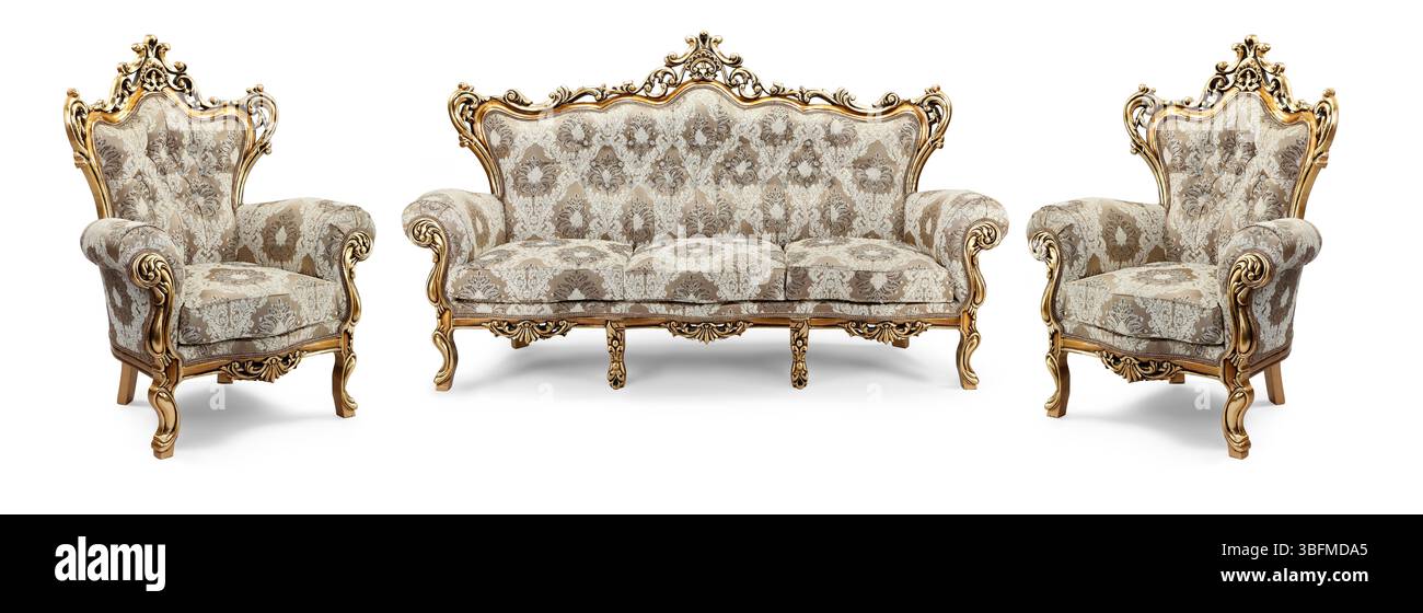 Ensemble de meubles classiques isolé sur fond blanc .canapé et fauteuil Banque D'Images