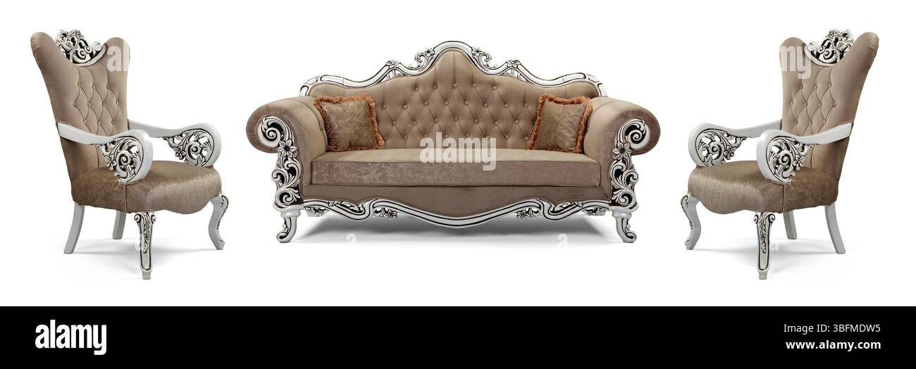 Ensemble de meubles classiques isolé sur fond blanc .canapé et fauteuil Banque D'Images