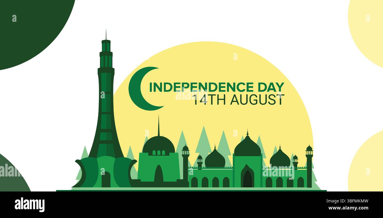 Pakistan Independent day 14 agust dans le paysage, affiche de médias sociaux et modèle de conception de flyer, Illustration de Vecteur