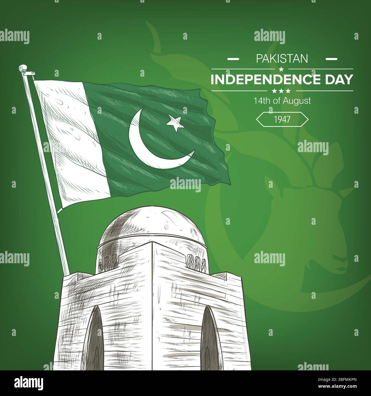 Mazar-e-Quaid avec drapeau, jour de l'indépendance du pakistan, bannière de médias sociaux avec fond markhor Illustration de Vecteur