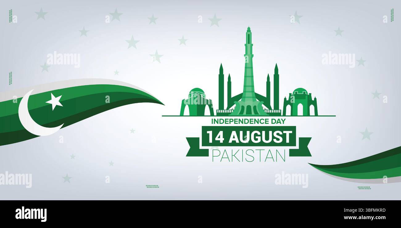 Journée de l'indépendance du Pakistan dans le paysage, affiche des médias sociaux avec un fond abstrait Illustration de Vecteur