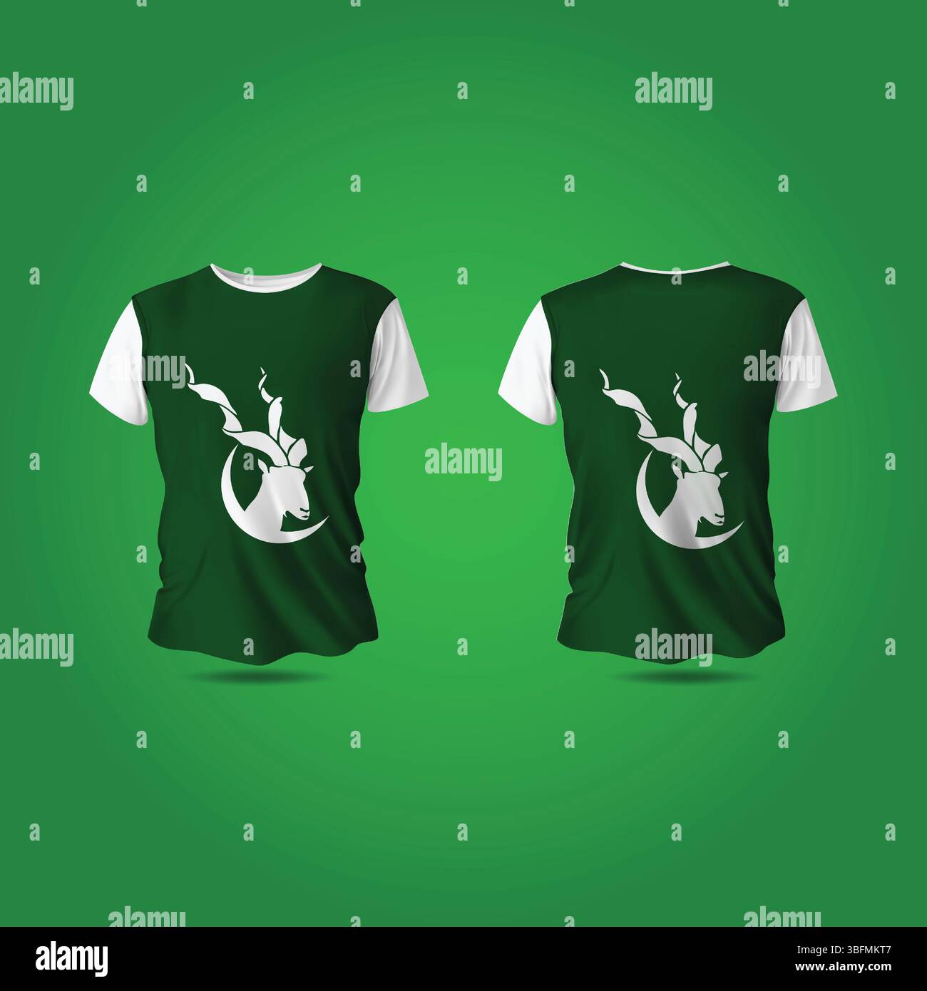 Maquette de t-shirt Makrhor devant et dos avec un fond vert foncé Illustration de Vecteur