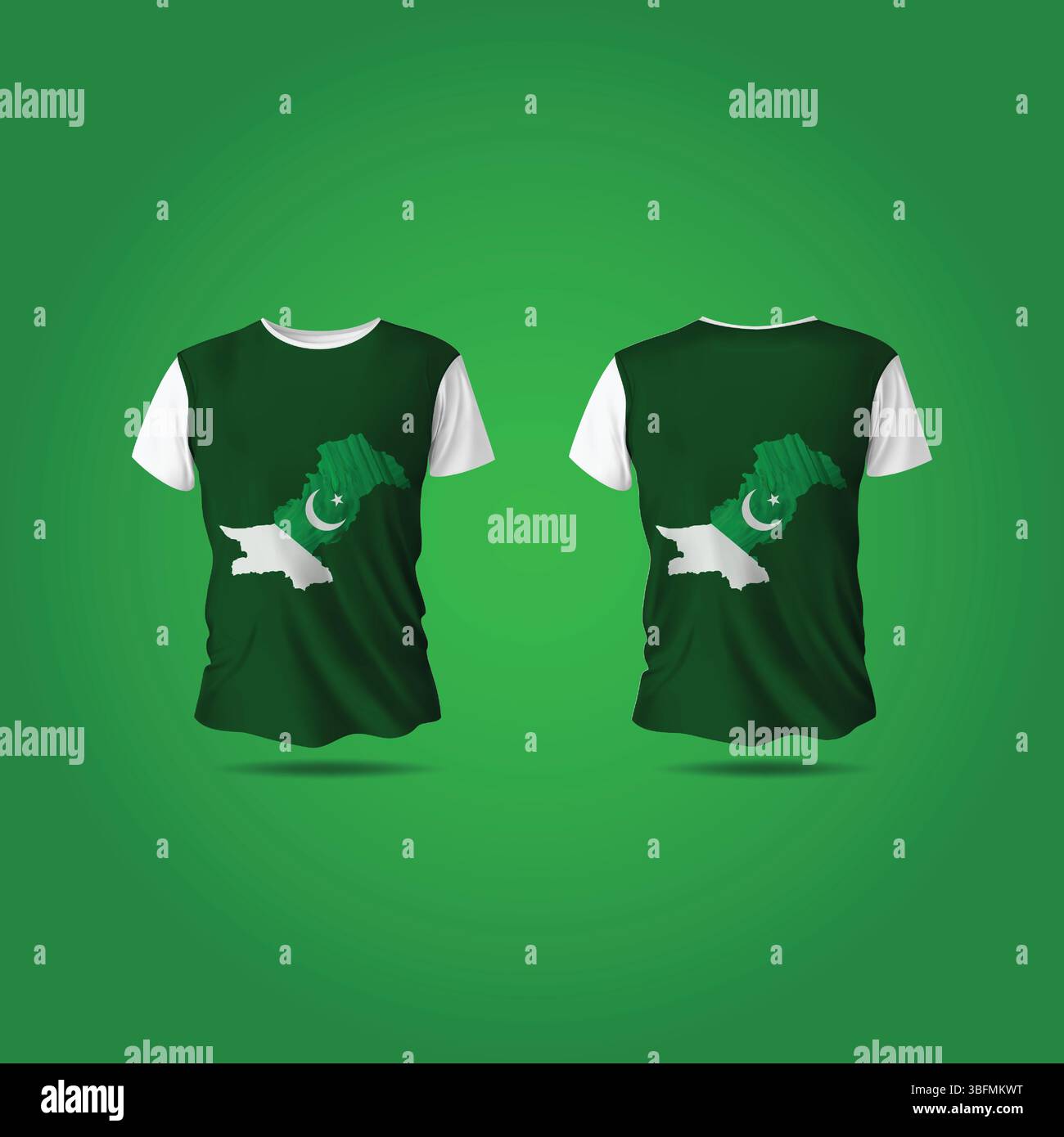 Pakistan map t-shirt maquette avant et arrière avec un fond vert foncé Illustration de Vecteur