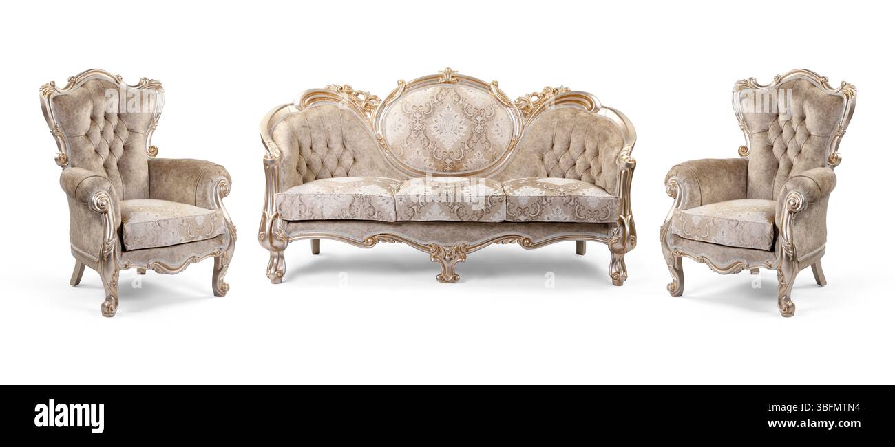 Ensemble de meubles classiques isolé sur fond blanc .canapé et fauteuil Banque D'Images