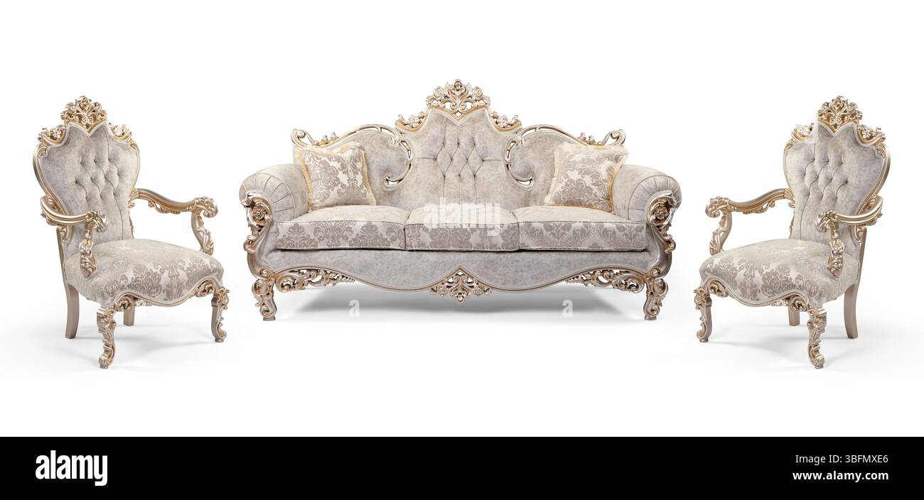 Ensemble de meubles classiques isolé sur fond blanc .canapé et fauteuil Banque D'Images