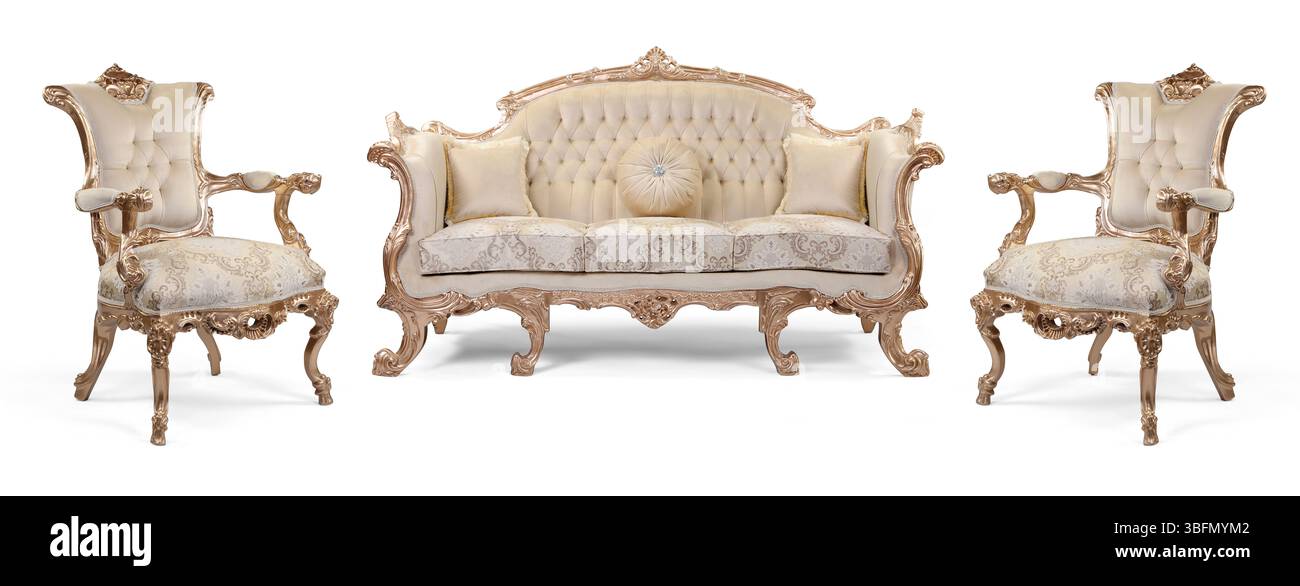 Ensemble de meubles classiques isolé sur fond blanc .canapé et fauteuil Banque D'Images