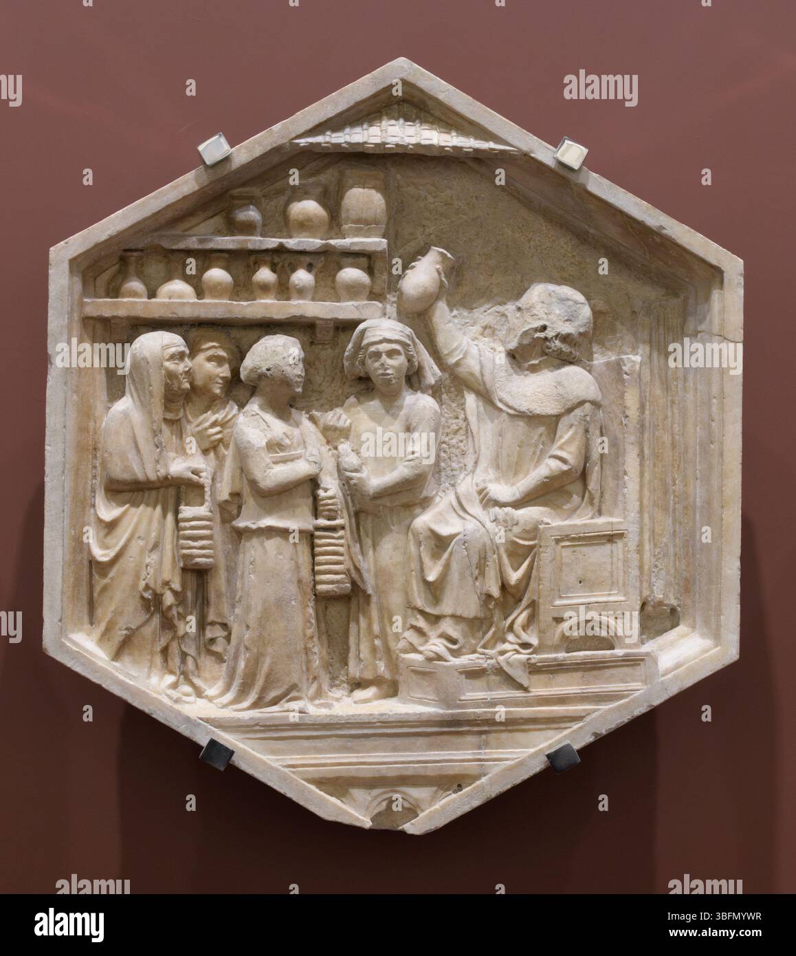Relief hexagonal de la série inspirée de la Genèse sur le Campanile de la cathédrale de Florence, Florence, Italie Banque D'Images
