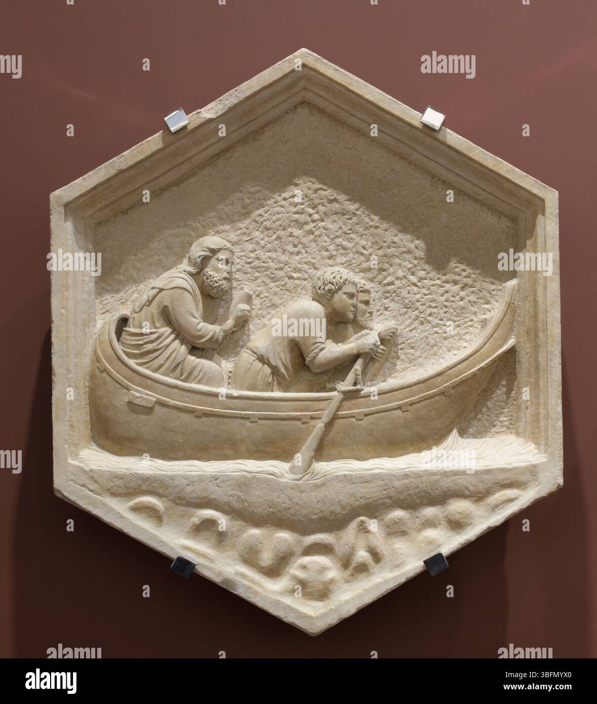 Relief hexagonal de la série inspirée de la Genèse sur le Campanile de la cathédrale de Florence, Florence, Italie Banque D'Images