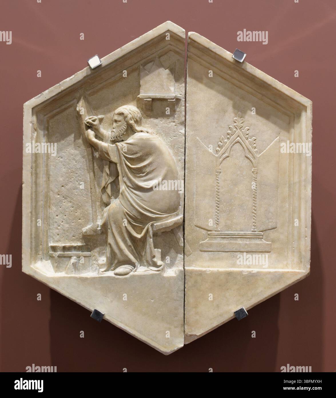 Relief hexagonal de la série inspirée de la Genèse sur le Campanile de la cathédrale de Florence, Florence, Italie Banque D'Images