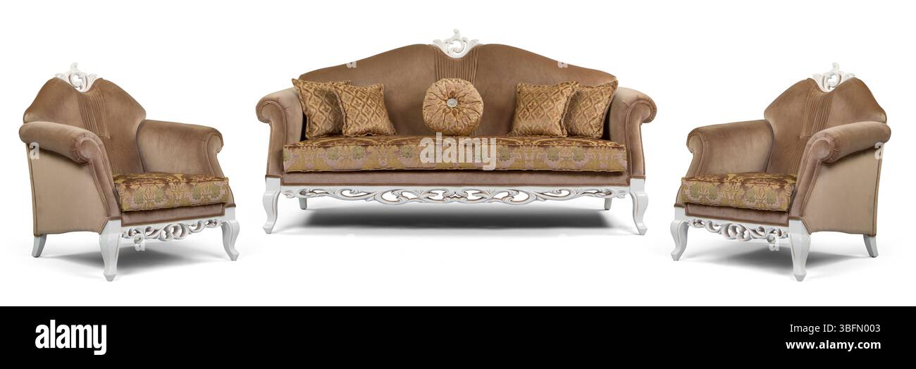 Ensemble de meubles classiques isolé sur fond blanc .canapé et fauteuil Banque D'Images