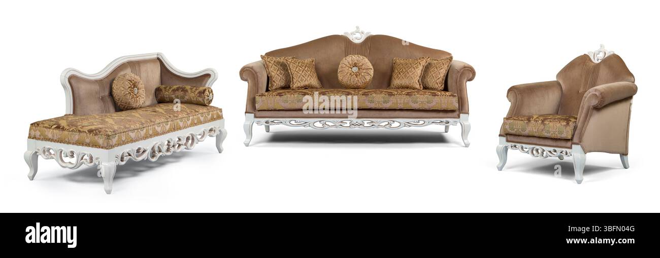 Ensemble de meubles classiques isolé sur fond blanc .canapé et fauteuil Banque D'Images