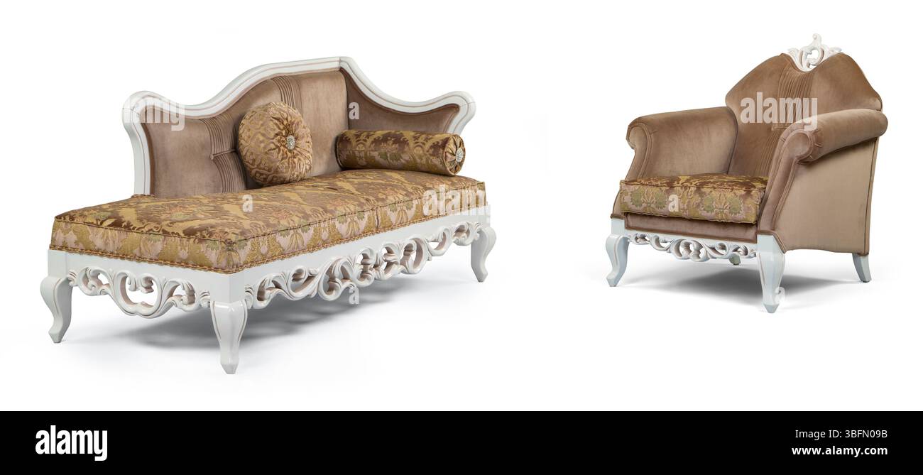 Ensemble de meubles classiques isolé sur fond blanc .canapé et fauteuil Banque D'Images