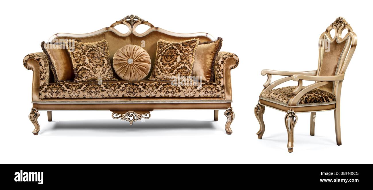 Ensemble de meubles classiques isolé sur fond blanc .canapé et fauteuil Banque D'Images