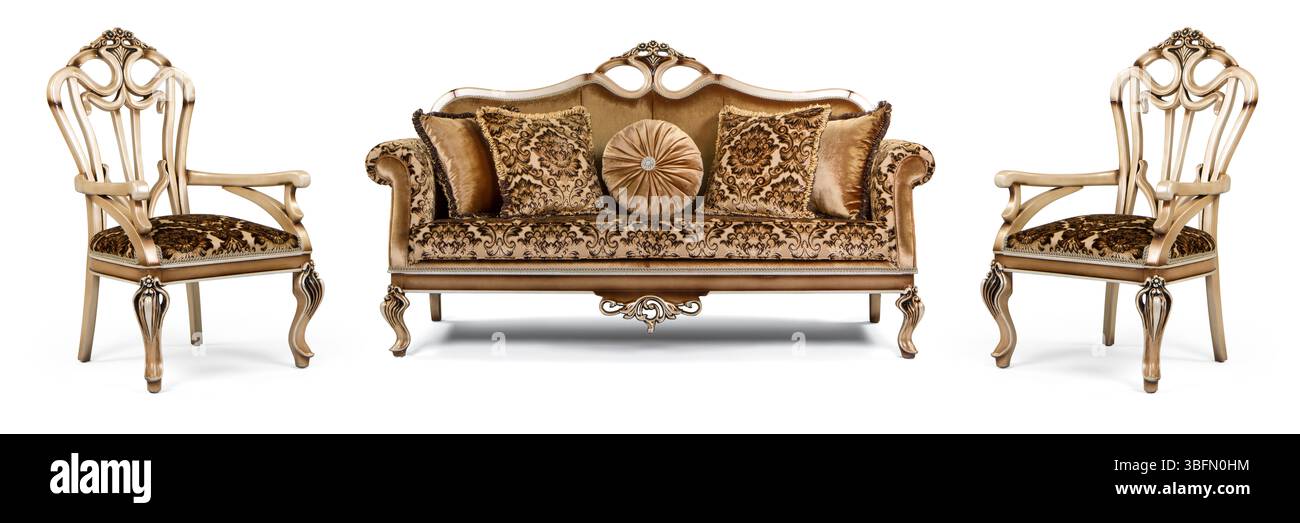 Ensemble de meubles classiques isolé sur fond blanc .canapé et fauteuil Banque D'Images