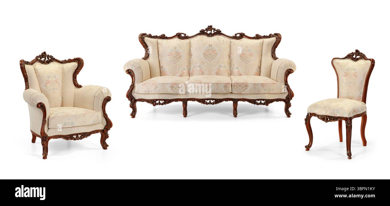 Ensemble de meubles classiques isolé sur fond blanc .canapé et fauteuil Banque D'Images