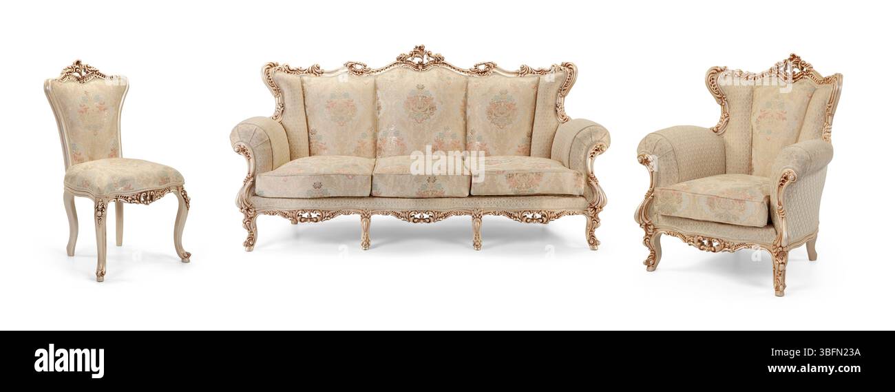 Ensemble de meubles classiques isolé sur fond blanc .canapé et fauteuil Banque D'Images