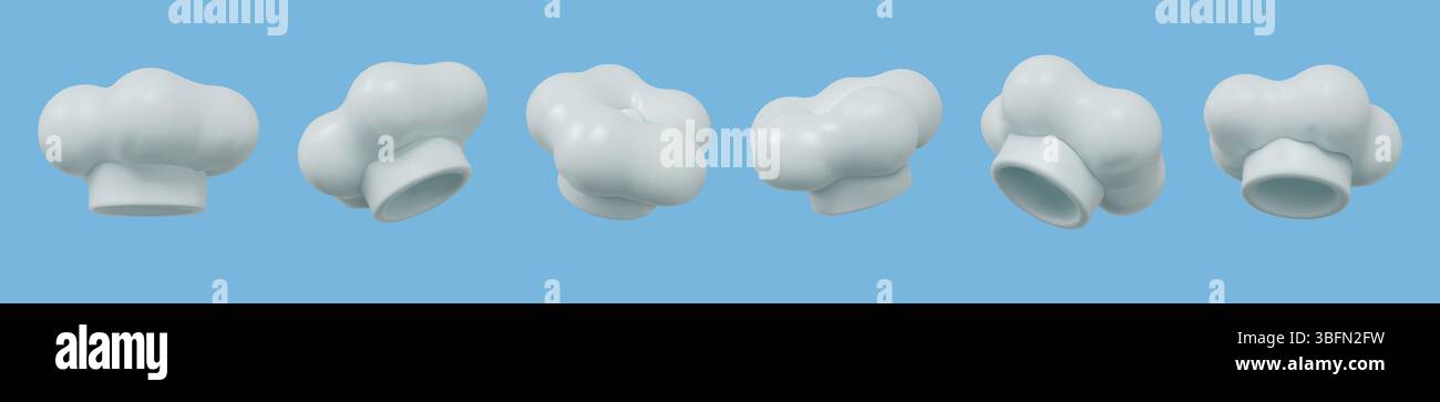 chapeau de chef 3d. Cuisine restaurant cuisine cuisiner avec chapeau de tête de boulanger. Toque réaliste blanche, accessoire de tissu d'ustensiles de cuisine professionnel. Rendu brillant des éléments culinaires isolés. Icônes vectorielles définies Illustration de Vecteur