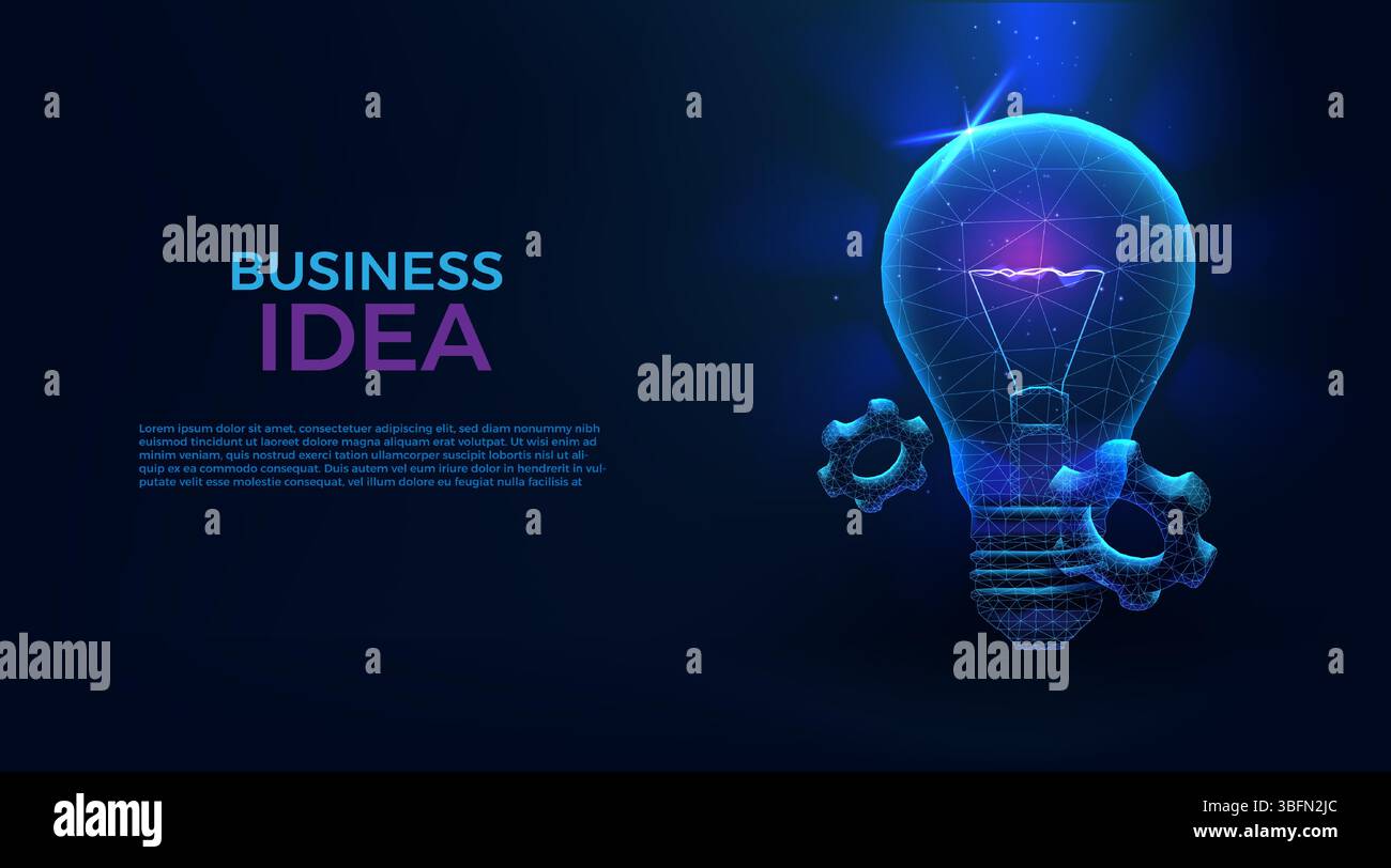 Ampoule numérique. Faible technologie poly, lumière comme propriété intellectuelle. Idée commerciale, solution Insight Gear. Idée créative et innovation. EQUIPEMENT électrique à ampoule. Illustration d'icône abstraite vectorielle Illustration de Vecteur