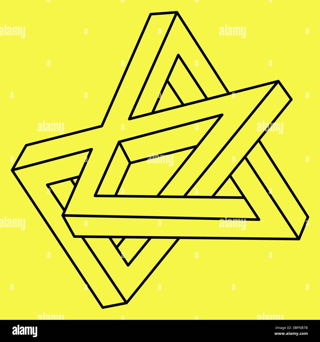 Formes impossibles. Géométrie sacrée. Illusion d'optique. Objet géométrique éternel abstrait. Figure géométrique impossible sur fond jaune. Illustration de Vecteur