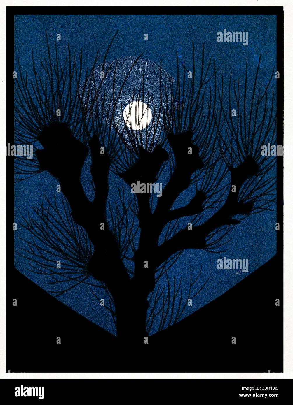 1920 gravure sur bois hollandaise 'Moon Light' par Julie de Graag. Scène nocturne atmosphérique du domaine public. Impression Art Nouveau haute résolution pour décor, éditorial. Banque D'Images