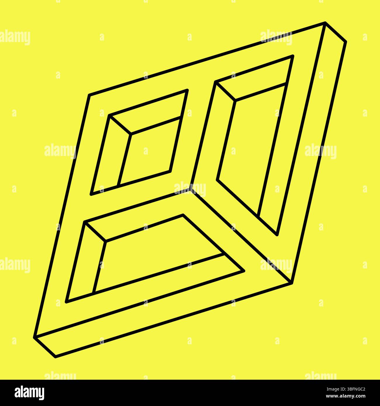 Objet géométrique impossible isolé sur un fond jaune. Résumé vectoriel. Illusion d'optique. Illustration de Vecteur
