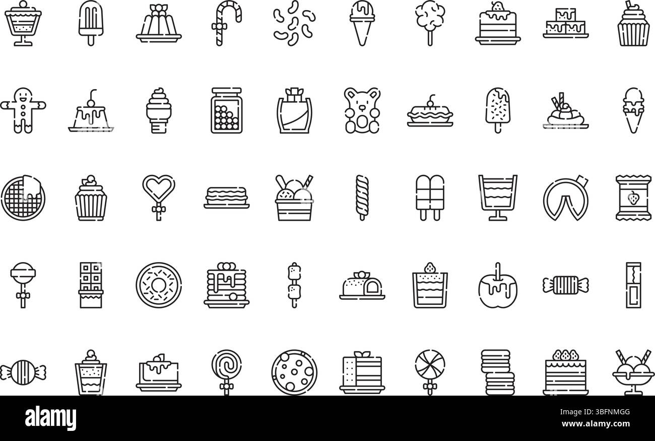 Desserts et bonbons icônes icônes icône vectorielle simple. Modèle de conception de symbole d'illustration pour élément d'interface utilisateur mobile Web. Illustration de Vecteur