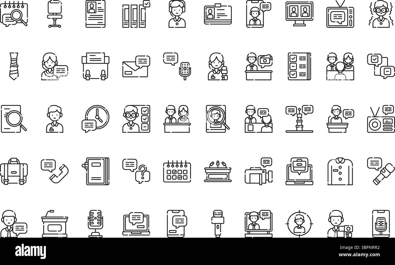 Icônes d'interview icônes icône vectorielle simple. Modèle de conception de symbole d'illustration pour élément d'interface utilisateur mobile Web. Illustration de Vecteur