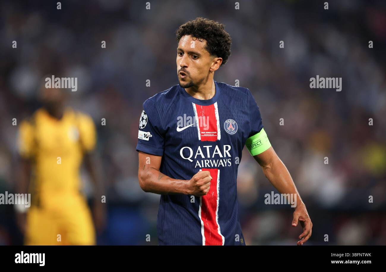 MUNICH, ALLEMAGNE - MAI 31 : Marquinhos du FC Paris Saint Germain réagit lors de la finale de l'UEFA Champions League 2025 entre le Paris Saint-Germain et le FC Internazionale Milano le 31 mai 2025 à Munich, Allemagne. © diebilderwelt / Alamy Stock Banque D'Images
